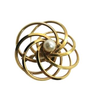 Vintage modernist 12KGF swirl brooch with pearl